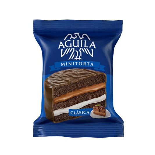 Alfajor Aguila Minitorta Clasica 69 gr Pack de 3 unidades Cubierto de Chocolate con Leche y Relleno de Dulce de Leche y Mousse de Vanilla