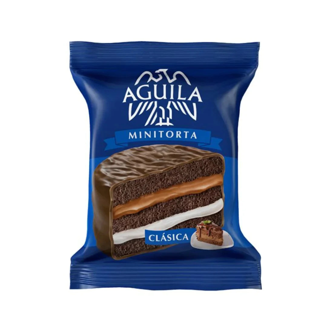 Alfajor Aguila Minitorta Clasica 69 gr Pack de 6 unidades Cubierto de Chocolate con Leche y Relleno de Dulce de Leche y Mousse de Vanilla